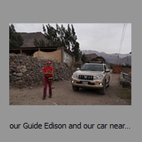 our Guide Edison and our car near to our Guesthouse in Coporaque